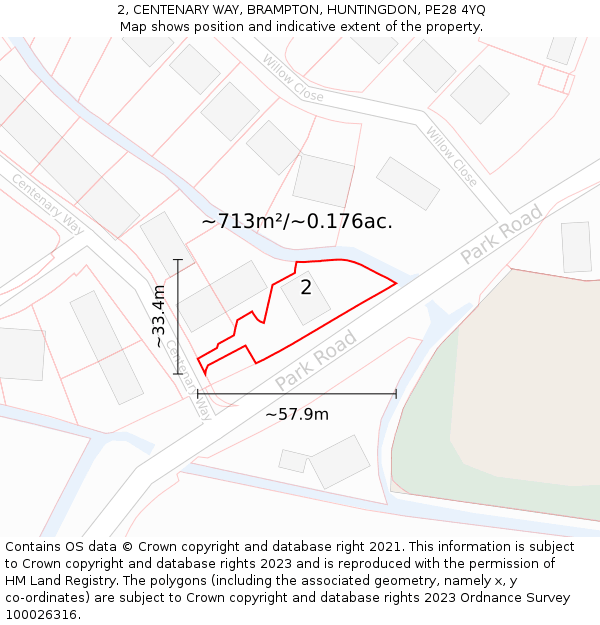 2, CENTENARY WAY, BRAMPTON, HUNTINGDON, PE28 4YQ: Plot and title map