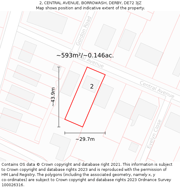 2, CENTRAL AVENUE, BORROWASH, DERBY, DE72 3JZ: Plot and title map
