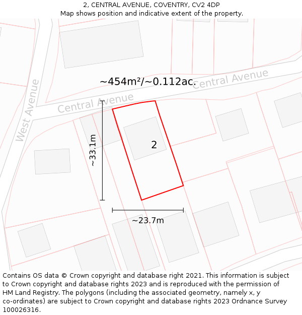2, CENTRAL AVENUE, COVENTRY, CV2 4DP: Plot and title map
