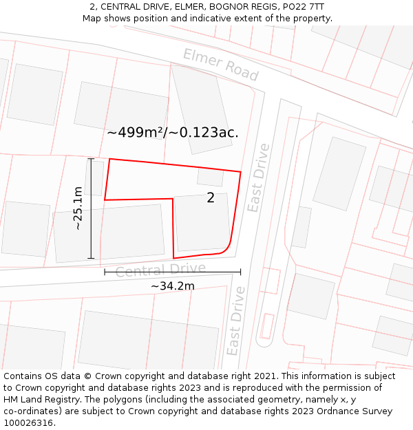 2, CENTRAL DRIVE, ELMER, BOGNOR REGIS, PO22 7TT: Plot and title map
