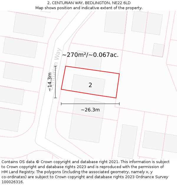 2, CENTURIAN WAY, BEDLINGTON, NE22 6LD: Plot and title map