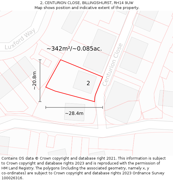 2, CENTURION CLOSE, BILLINGSHURST, RH14 9UW: Plot and title map