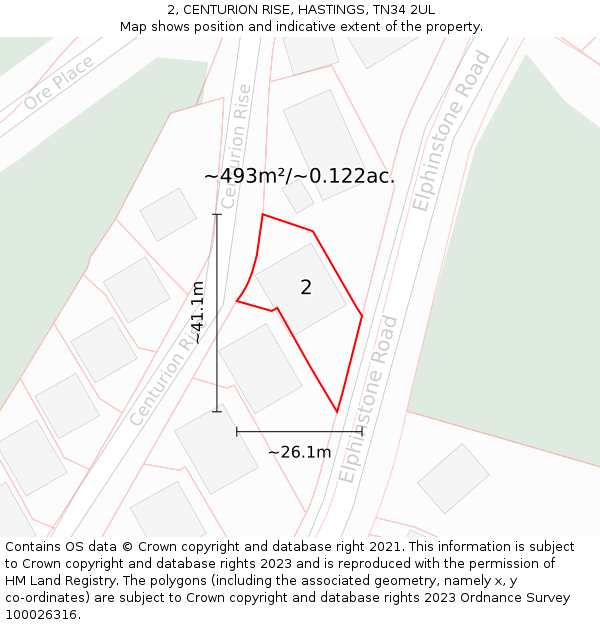 2, CENTURION RISE, HASTINGS, TN34 2UL: Plot and title map