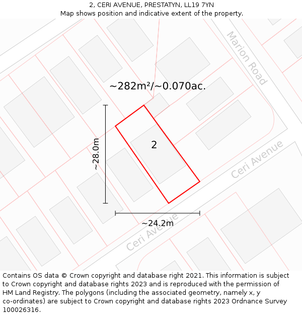 2, CERI AVENUE, PRESTATYN, LL19 7YN: Plot and title map
