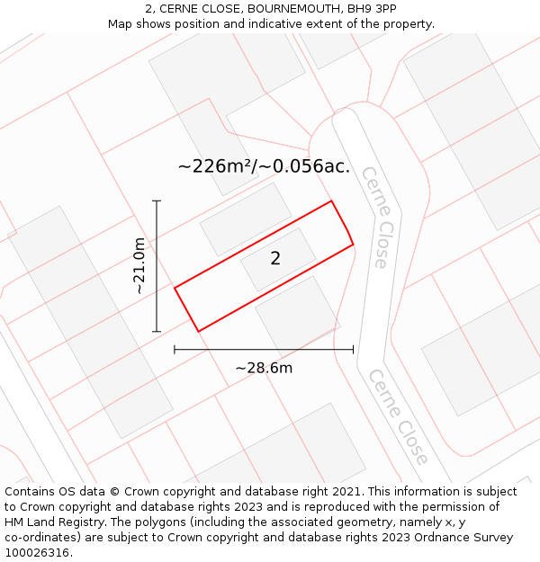 2, CERNE CLOSE, BOURNEMOUTH, BH9 3PP: Plot and title map