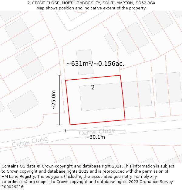 2, CERNE CLOSE, NORTH BADDESLEY, SOUTHAMPTON, SO52 9GX: Plot and title map