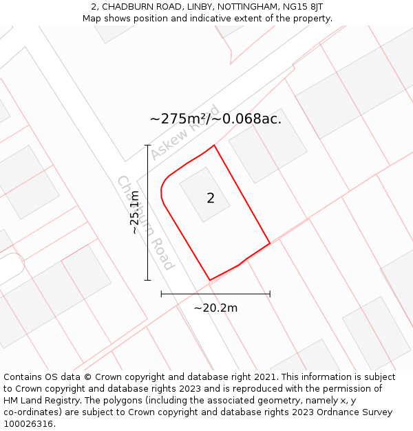 2, CHADBURN ROAD, LINBY, NOTTINGHAM, NG15 8JT: Plot and title map