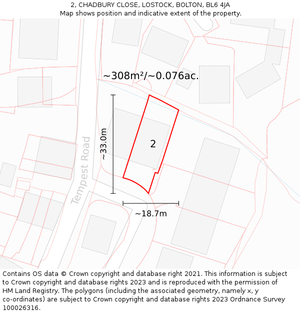 2, CHADBURY CLOSE, LOSTOCK, BOLTON, BL6 4JA: Plot and title map