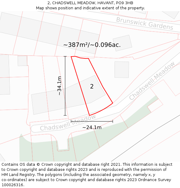 2, CHADSWELL MEADOW, HAVANT, PO9 3HB: Plot and title map
