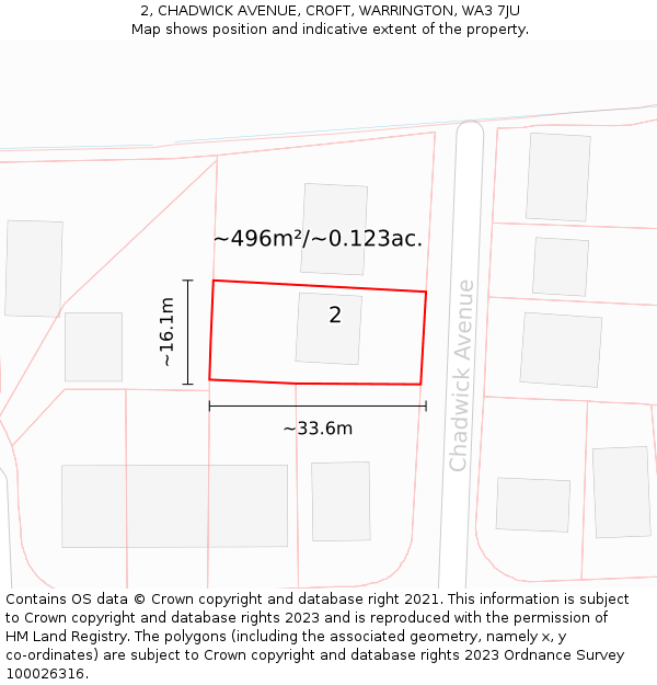 2, CHADWICK AVENUE, CROFT, WARRINGTON, WA3 7JU: Plot and title map