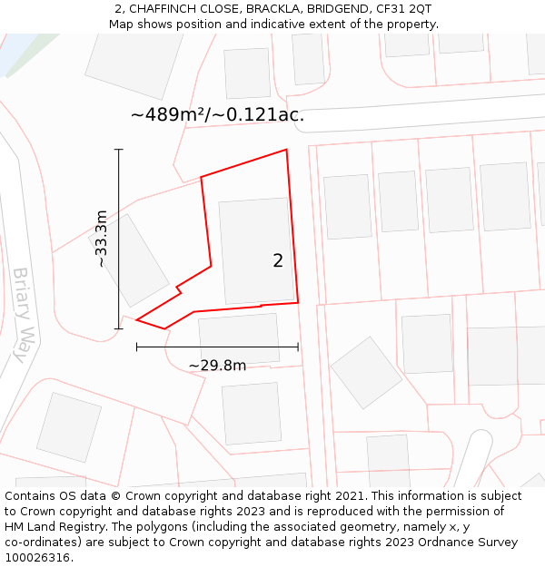 2, CHAFFINCH CLOSE, BRACKLA, BRIDGEND, CF31 2QT: Plot and title map