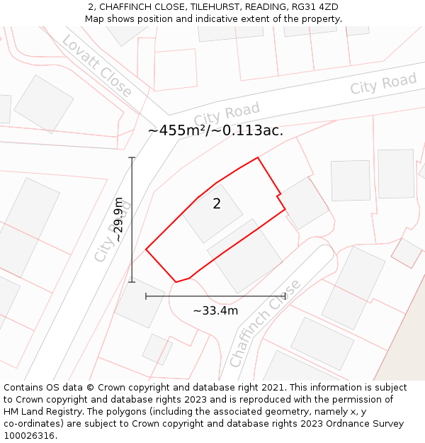 2, CHAFFINCH CLOSE, TILEHURST, READING, RG31 4ZD: Plot and title map