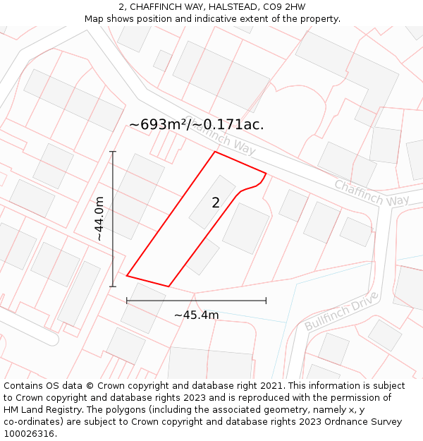 2, CHAFFINCH WAY, HALSTEAD, CO9 2HW: Plot and title map