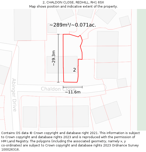 2, CHALDON CLOSE, REDHILL, RH1 6SX: Plot and title map