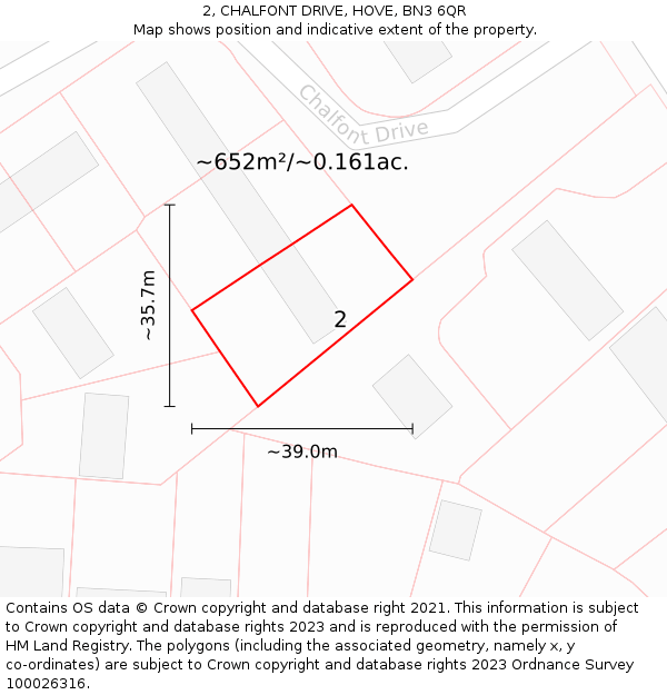 2, CHALFONT DRIVE, HOVE, BN3 6QR: Plot and title map