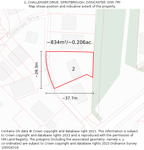 2, CHALLENGER DRIVE, SPROTBROUGH, DONCASTER, DN5 7RY: Plot and title map