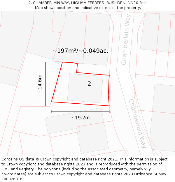 2, CHAMBERLAIN WAY, HIGHAM FERRERS, RUSHDEN, NN10 8HH: Plot and title map