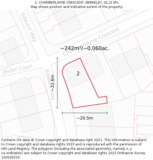 2, CHAMBERLAYNE CRESCENT, BERKELEY, GL13 9FL: Plot and title map