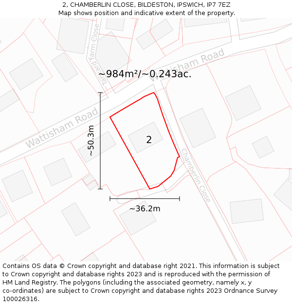 2, CHAMBERLIN CLOSE, BILDESTON, IPSWICH, IP7 7EZ: Plot and title map