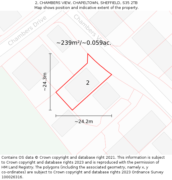 2, CHAMBERS VIEW, CHAPELTOWN, SHEFFIELD, S35 2TB: Plot and title map