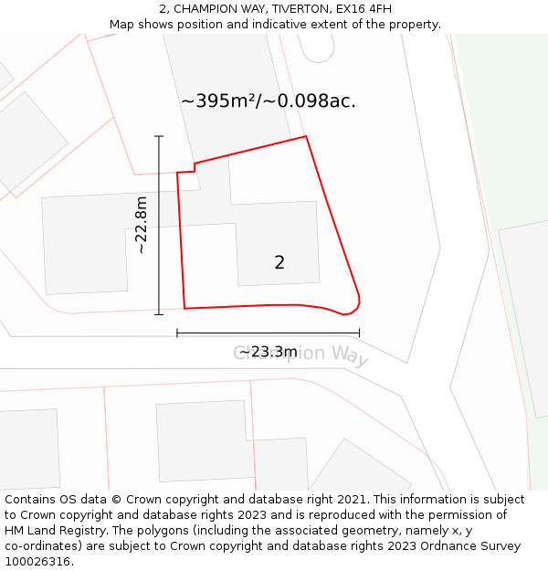 2, CHAMPION WAY, TIVERTON, EX16 4FH: Plot and title map