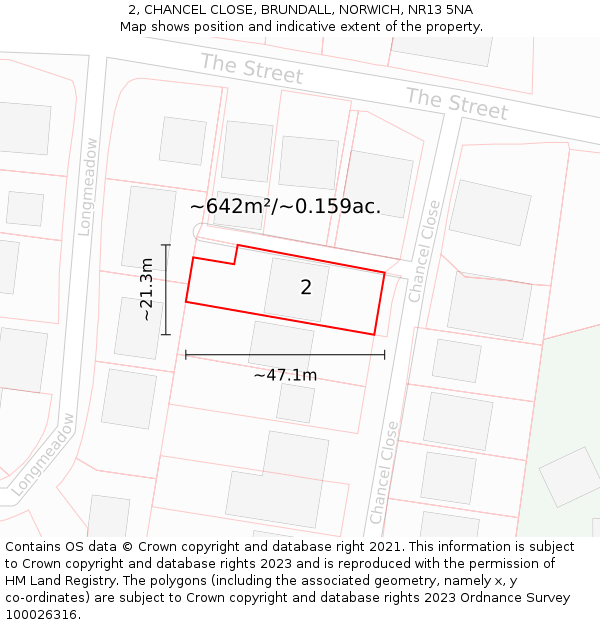 2, CHANCEL CLOSE, BRUNDALL, NORWICH, NR13 5NA: Plot and title map