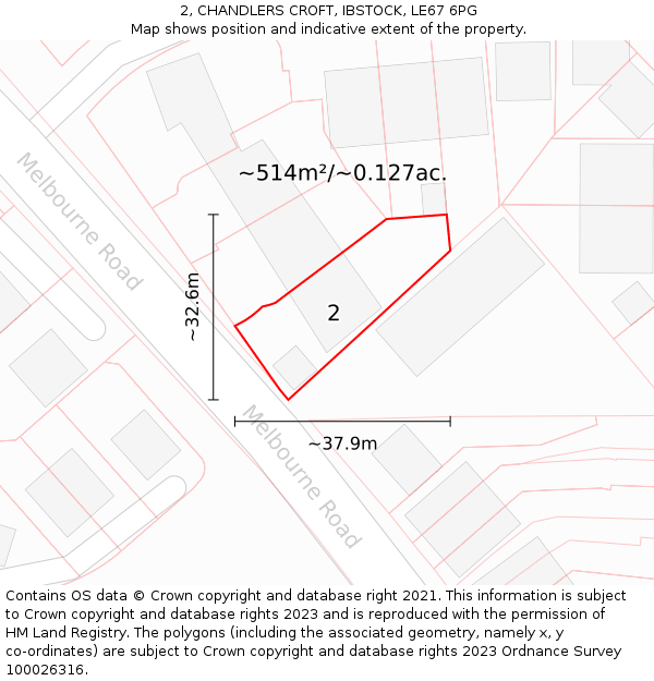 2, CHANDLERS CROFT, IBSTOCK, LE67 6PG: Plot and title map