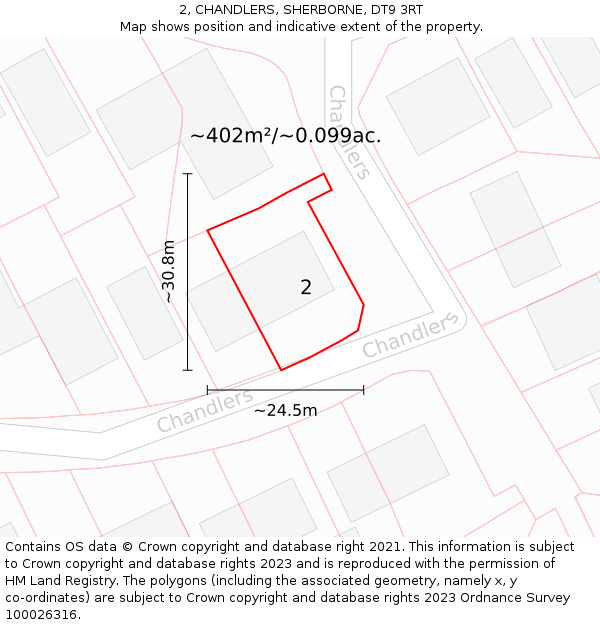 2, CHANDLERS, SHERBORNE, DT9 3RT: Plot and title map