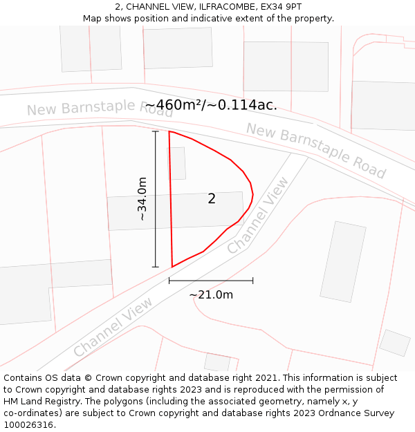 2, CHANNEL VIEW, ILFRACOMBE, EX34 9PT: Plot and title map