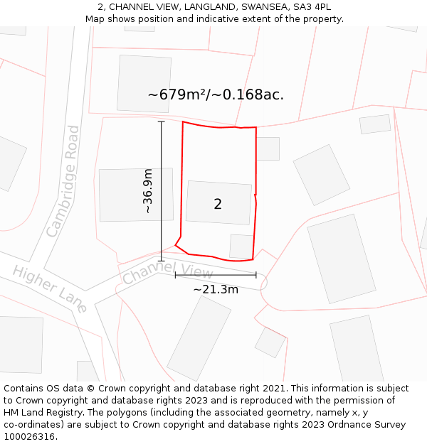 2, CHANNEL VIEW, LANGLAND, SWANSEA, SA3 4PL: Plot and title map
