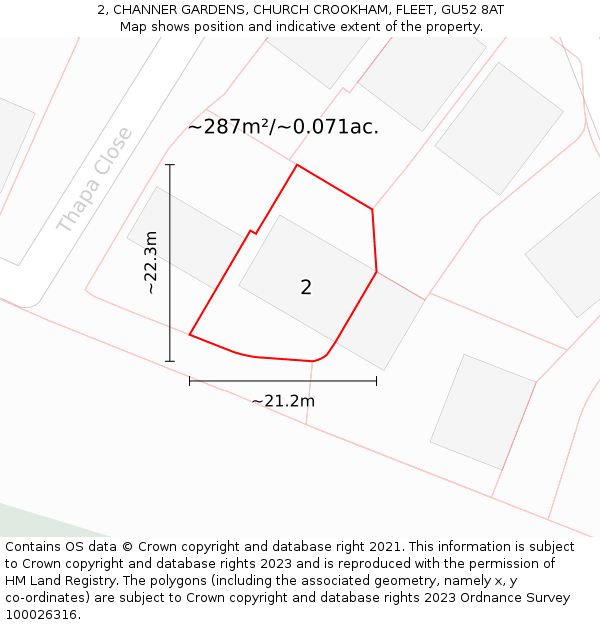 2, CHANNER GARDENS, CHURCH CROOKHAM, FLEET, GU52 8AT: Plot and title map