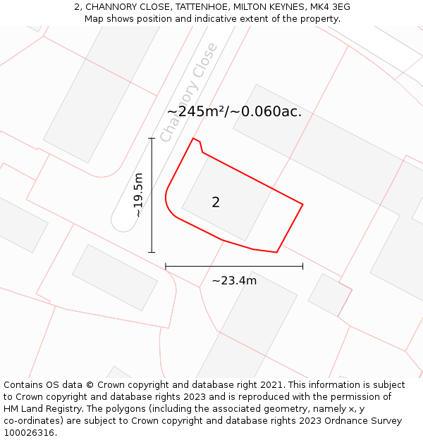 2, CHANNORY CLOSE, TATTENHOE, MILTON KEYNES, MK4 3EG: Plot and title map
