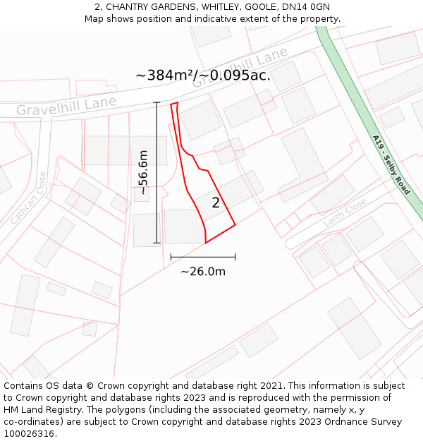 2, CHANTRY GARDENS, WHITLEY, GOOLE, DN14 0GN: Plot and title map