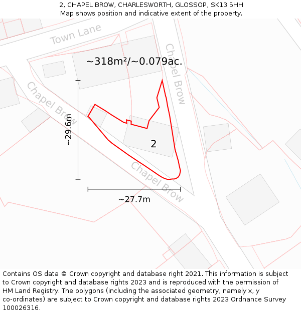 2, CHAPEL BROW, CHARLESWORTH, GLOSSOP, SK13 5HH: Plot and title map