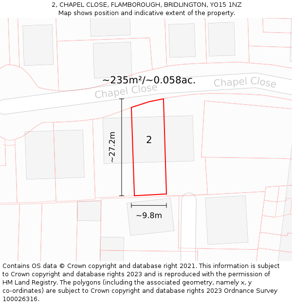 2, CHAPEL CLOSE, FLAMBOROUGH, BRIDLINGTON, YO15 1NZ: Plot and title map