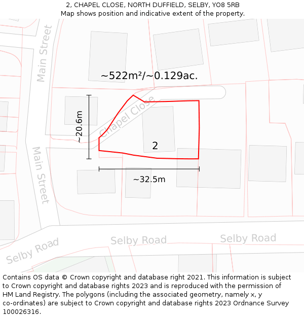 2, CHAPEL CLOSE, NORTH DUFFIELD, SELBY, YO8 5RB: Plot and title map