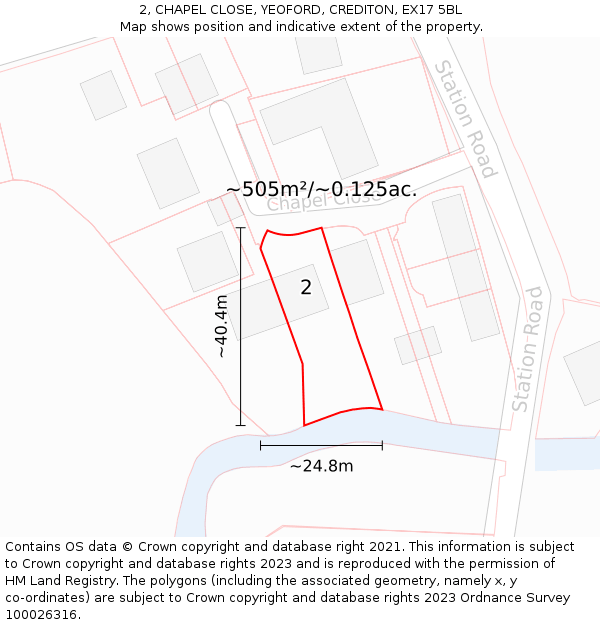 2, CHAPEL CLOSE, YEOFORD, CREDITON, EX17 5BL: Plot and title map