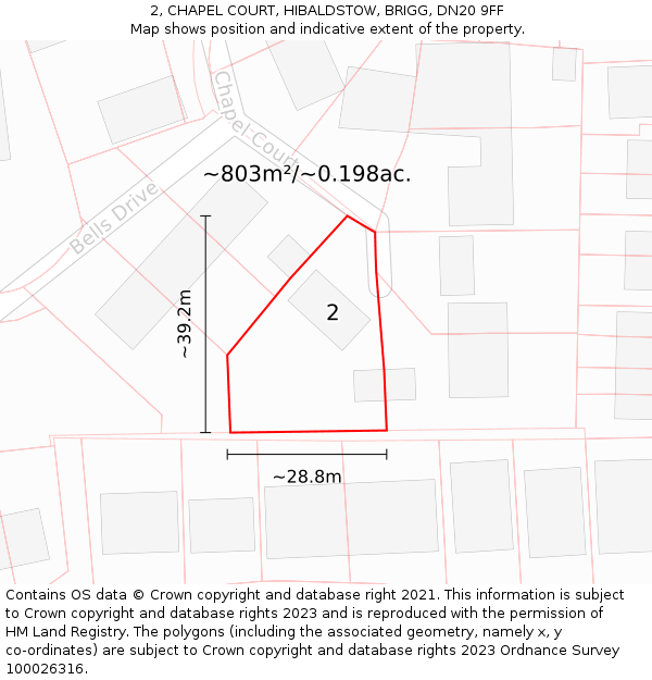 2, CHAPEL COURT, HIBALDSTOW, BRIGG, DN20 9FF: Plot and title map