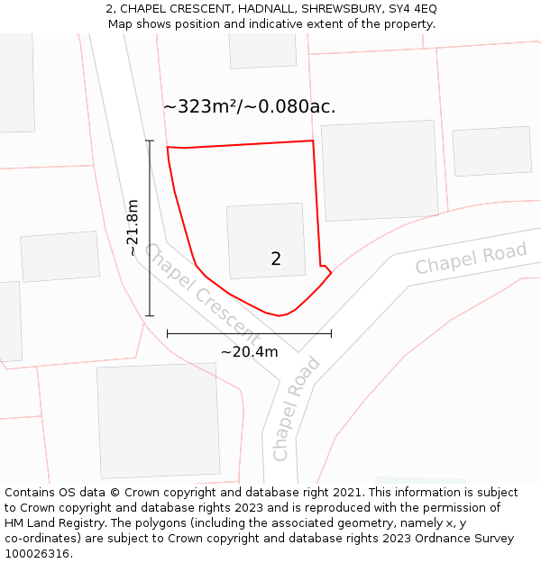2, CHAPEL CRESCENT, HADNALL, SHREWSBURY, SY4 4EQ: Plot and title map