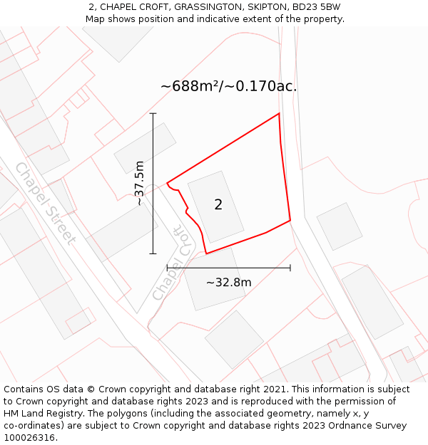 2, CHAPEL CROFT, GRASSINGTON, SKIPTON, BD23 5BW: Plot and title map