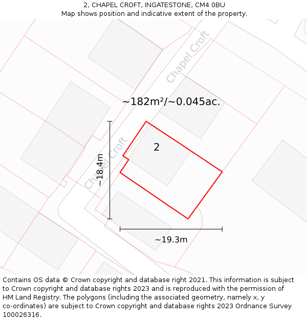 2, CHAPEL CROFT, INGATESTONE, CM4 0BU: Plot and title map