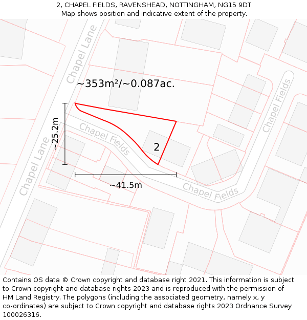 2, CHAPEL FIELDS, RAVENSHEAD, NOTTINGHAM, NG15 9DT: Plot and title map