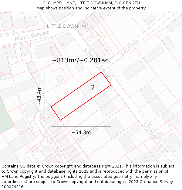2, CHAPEL LANE, LITTLE DOWNHAM, ELY, CB6 2TN: Plot and title map