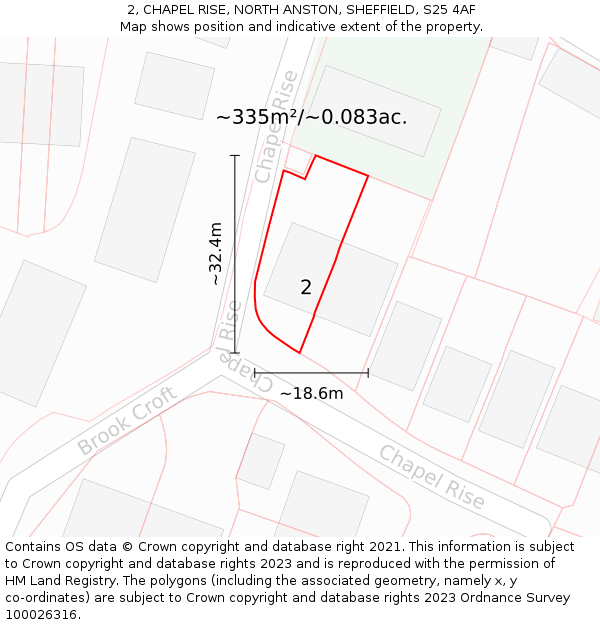 2, CHAPEL RISE, NORTH ANSTON, SHEFFIELD, S25 4AF: Plot and title map