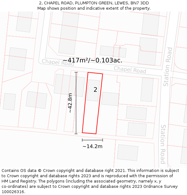 2, CHAPEL ROAD, PLUMPTON GREEN, LEWES, BN7 3DD: Plot and title map
