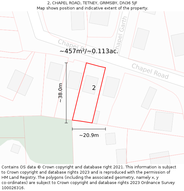 2, CHAPEL ROAD, TETNEY, GRIMSBY, DN36 5JF: Plot and title map