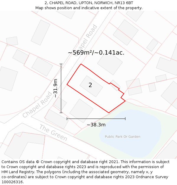 2, CHAPEL ROAD, UPTON, NORWICH, NR13 6BT: Plot and title map