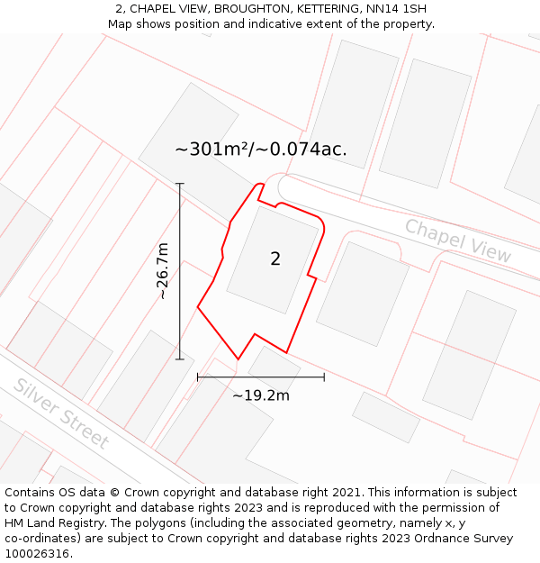 2, CHAPEL VIEW, BROUGHTON, KETTERING, NN14 1SH: Plot and title map