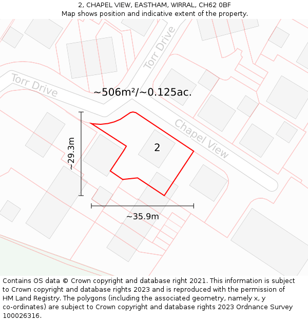 2, CHAPEL VIEW, EASTHAM, WIRRAL, CH62 0BF: Plot and title map