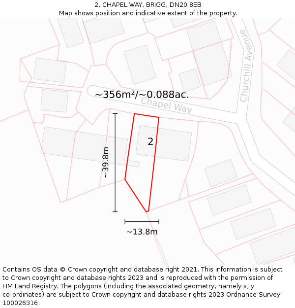 2, CHAPEL WAY, BRIGG, DN20 8EB: Plot and title map